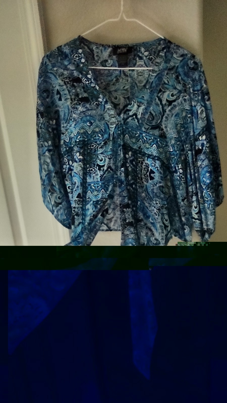 Just Polly New York Blue Paisley Rayon V-Neck 3/4 Sleeve Blouse XS