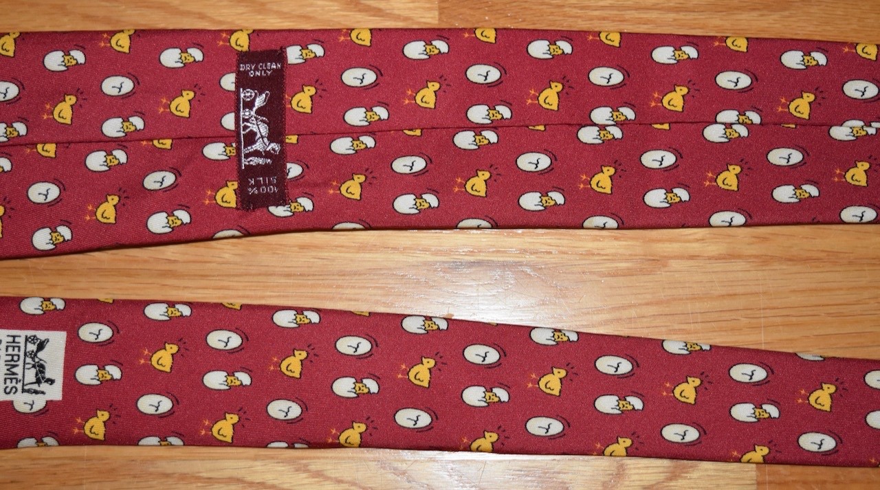 Hermes Silk Neck Tie Chick Egg Hatching Chicken Bird Red 7532 Preppy France 57″