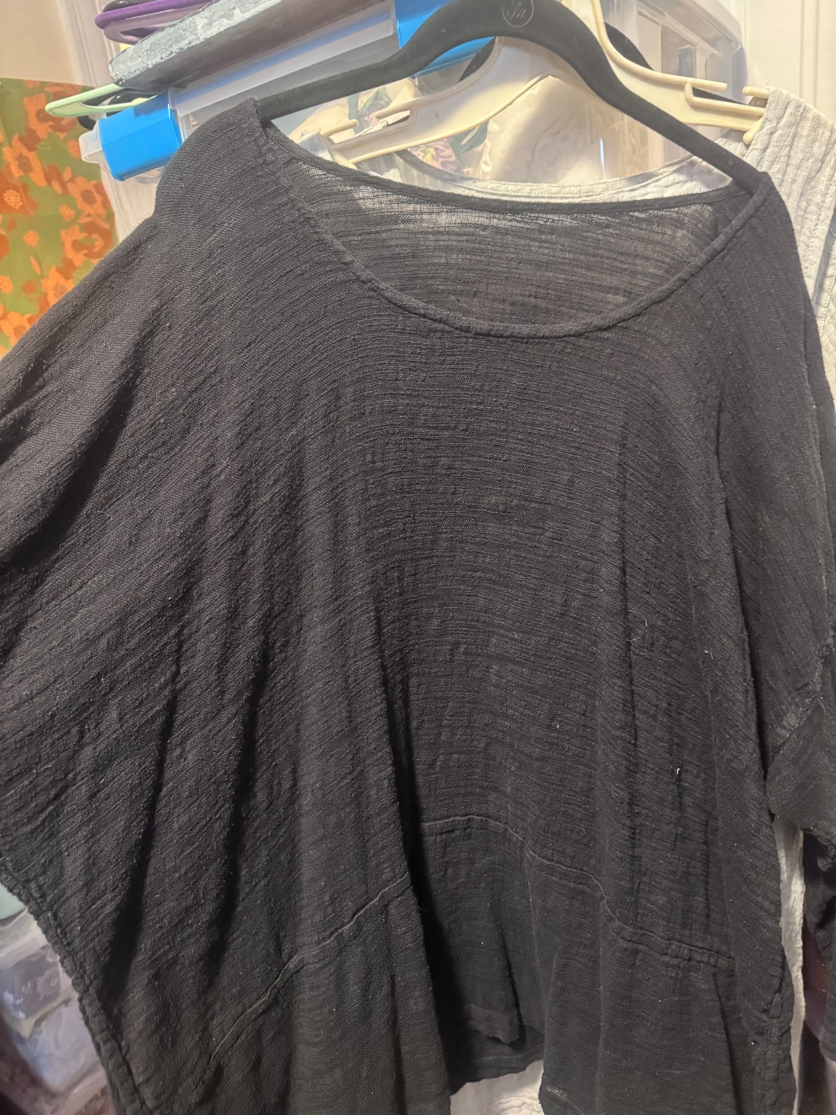 Flax Black Semi-sheer black long sleeve top