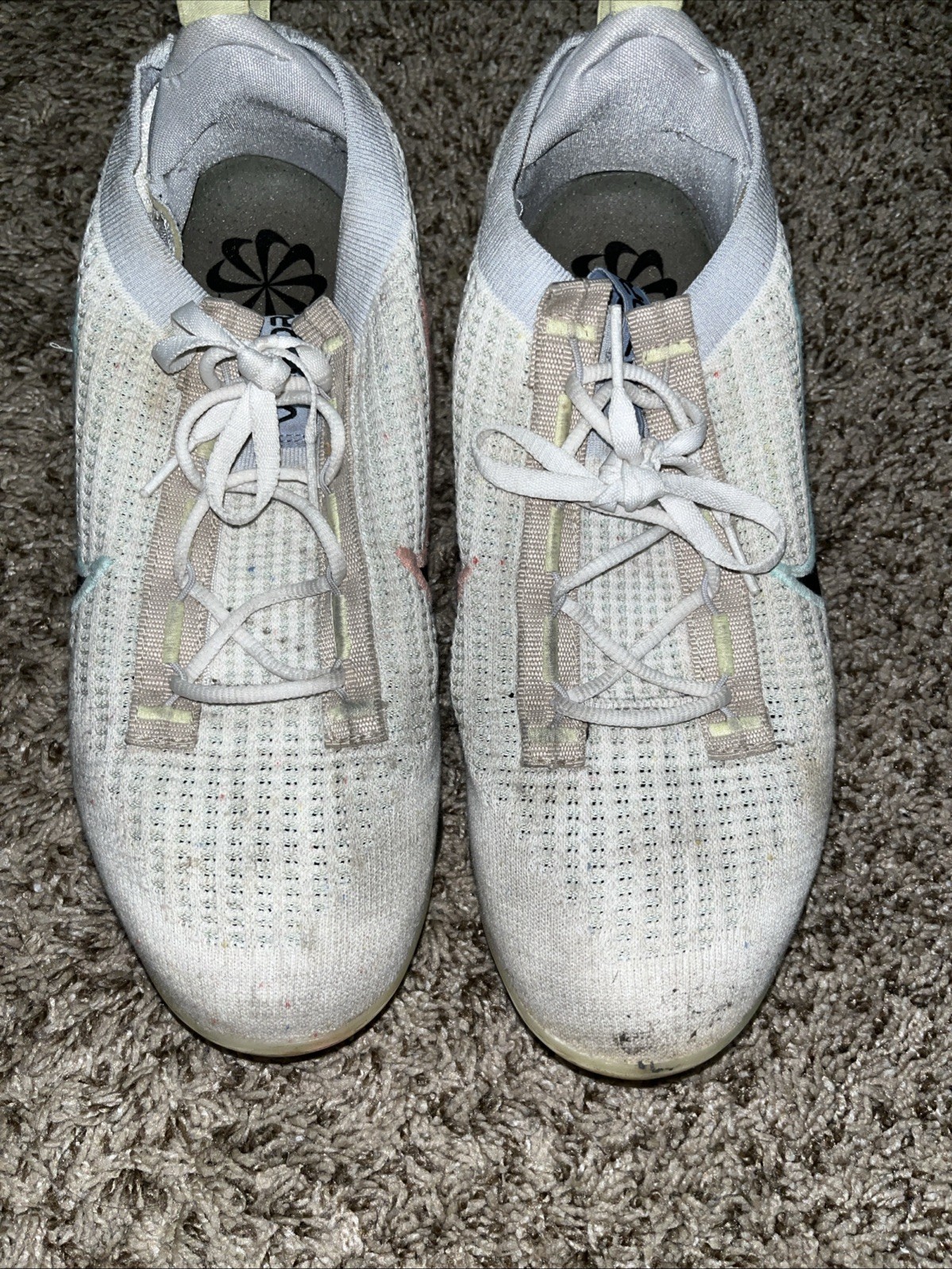 Size 9.5 – Nike Air VaporMax 2021 Flyknit Mismatched Swoosh – White