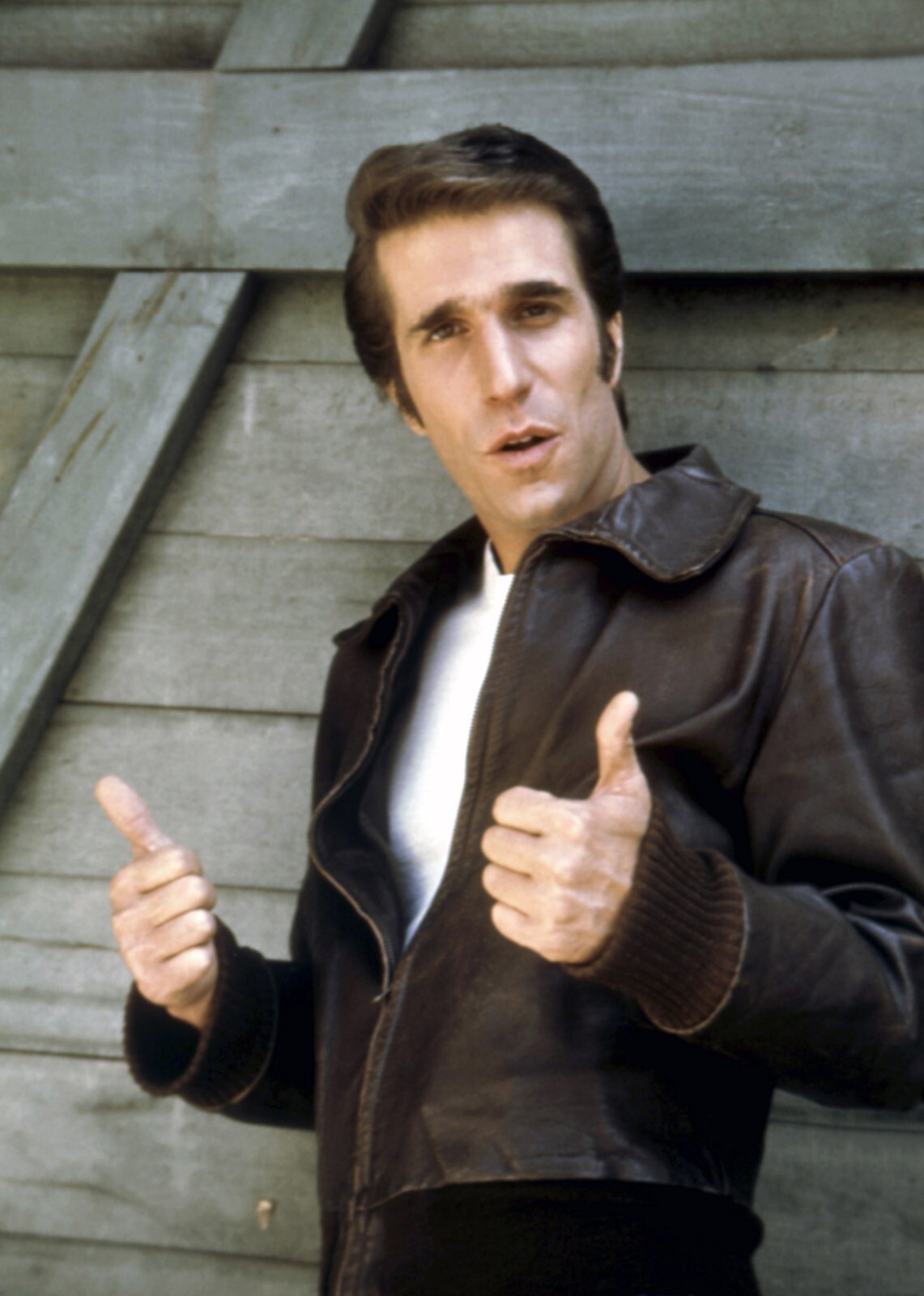 Happy Days Fonzie Black Bomber Leather Jacket Henry Winkler Vintage Mens Style