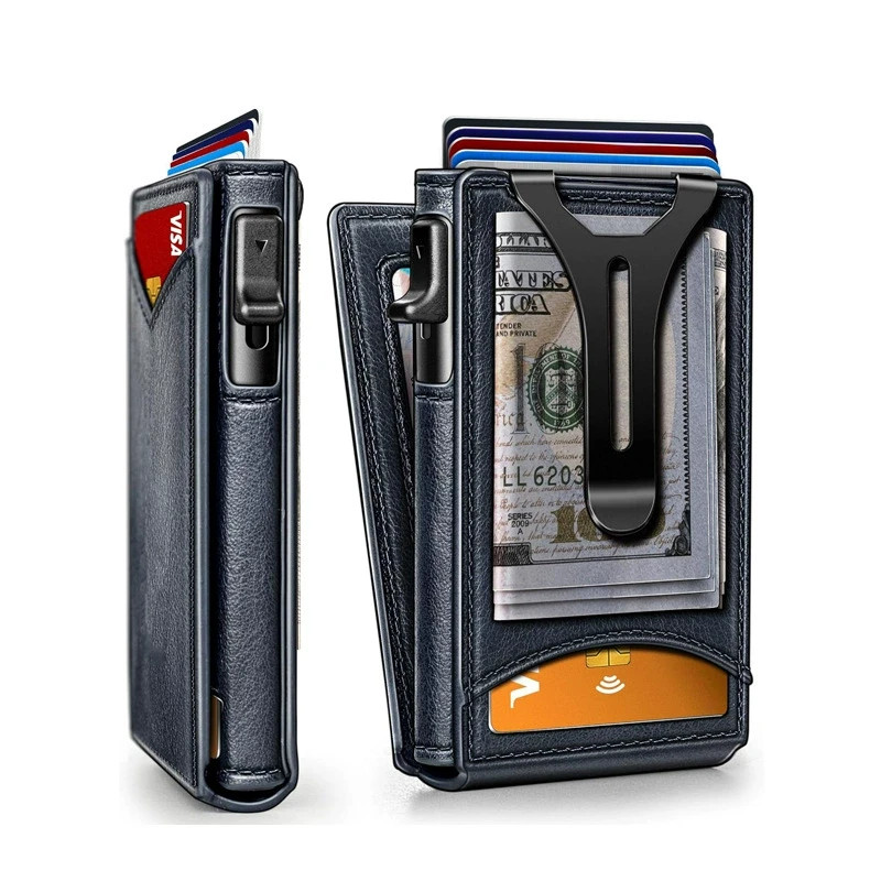 Slim PU Leather Credit Card Holder RFID Blocking Smart Wallets with Money Clip