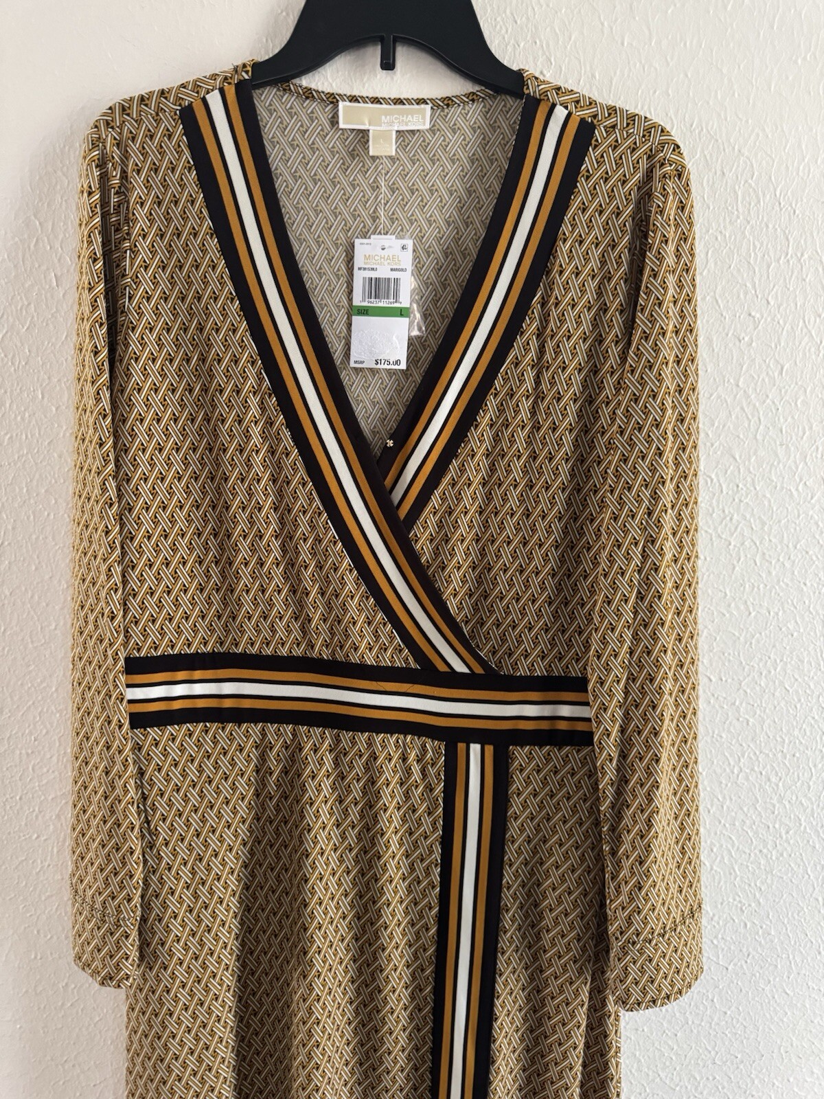 Michael Kors dress Border Print Faux Wrap Dress Marigold logo 2025 collection L