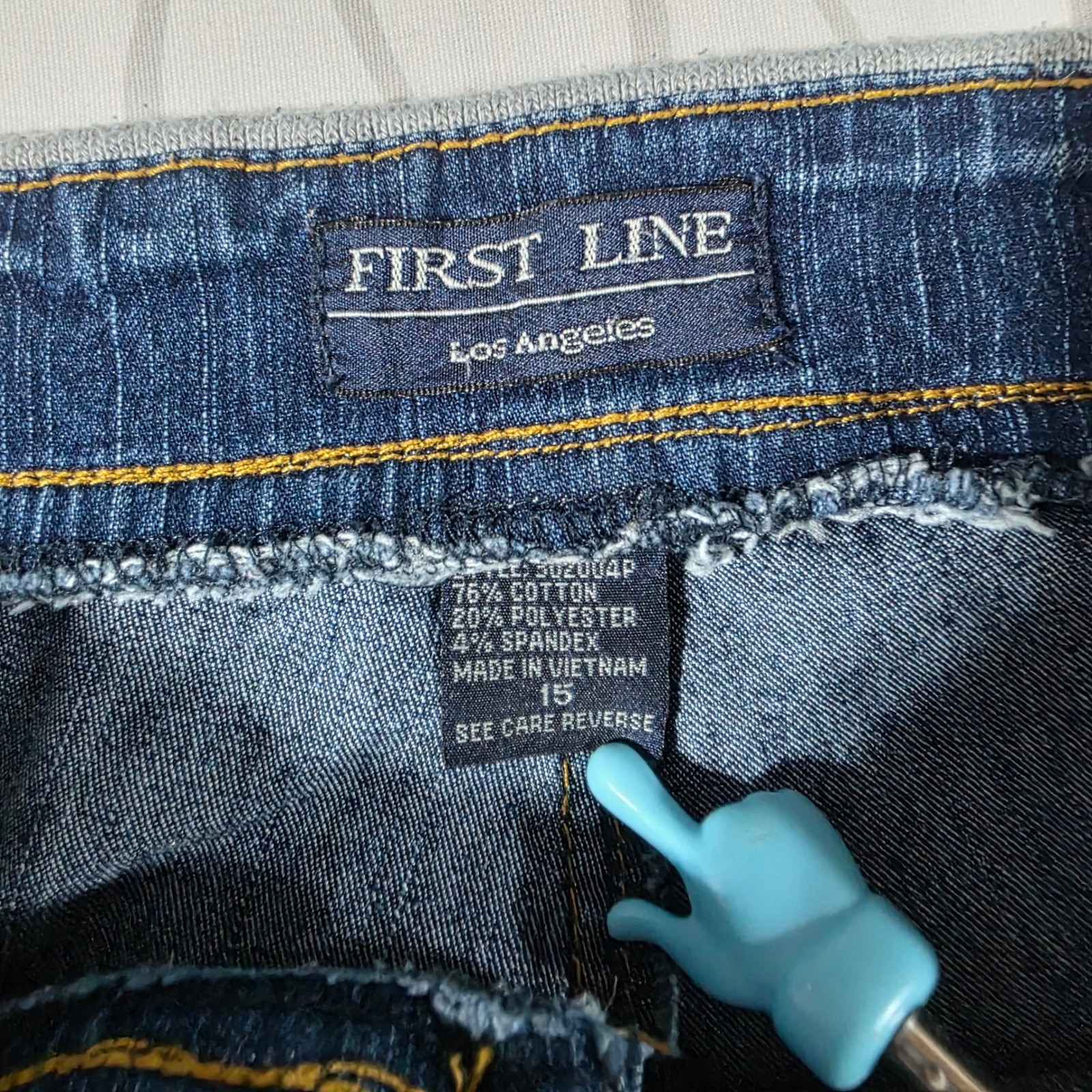 First Line Los Angeles Cargo Flare Jeans Dark Wash Knit Waist Size 15 Y2K Style