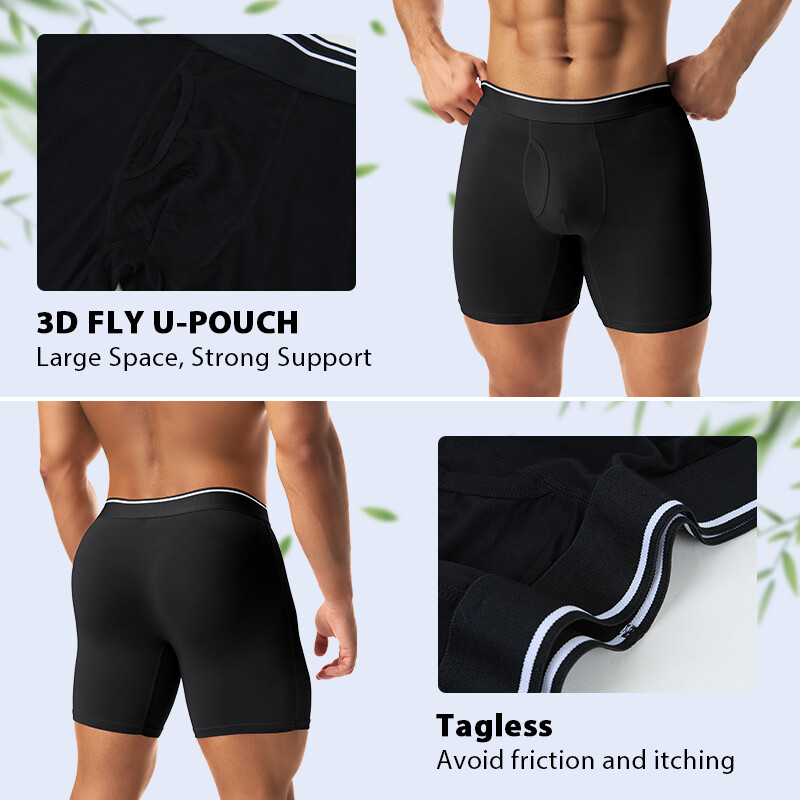 4 Pack Bamboo Fiber Men Boxer Shorts Tagless Comfort Underwear With Fly Briefs