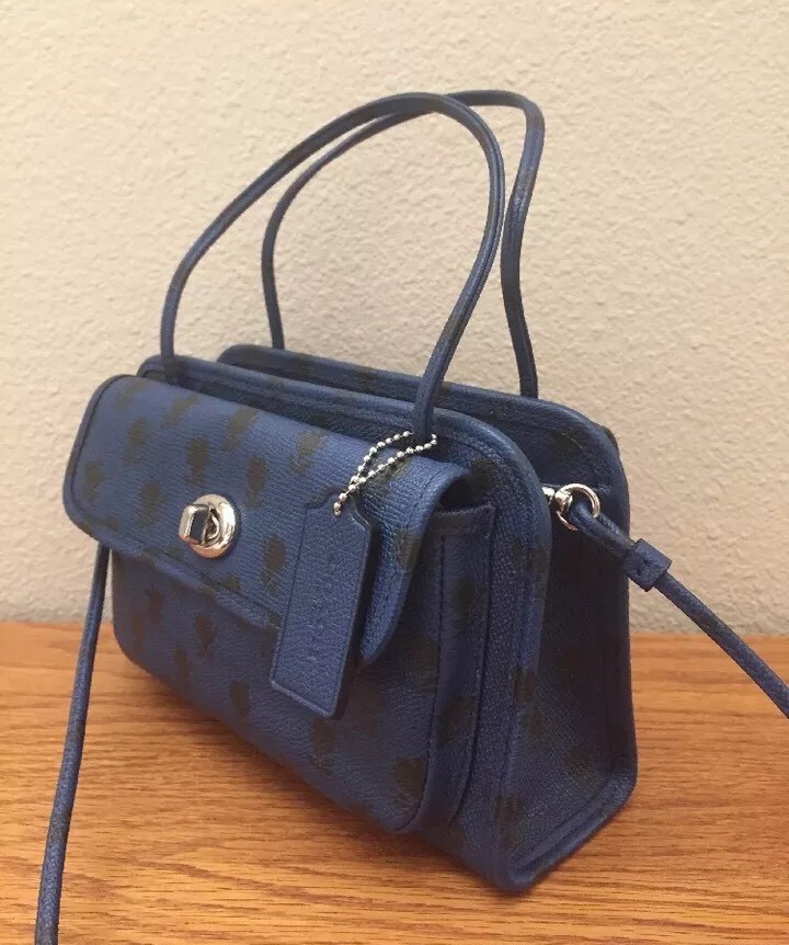 COACH CADY Crossbody Handbag in Printed Crossgrain Leather F34471 Blue Badlands