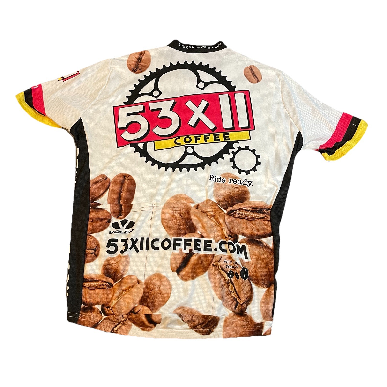 Vintage Cycling T-Shirt Mens Small Bicycle Biking 53×11 Coffee Sponsor Logos 90s