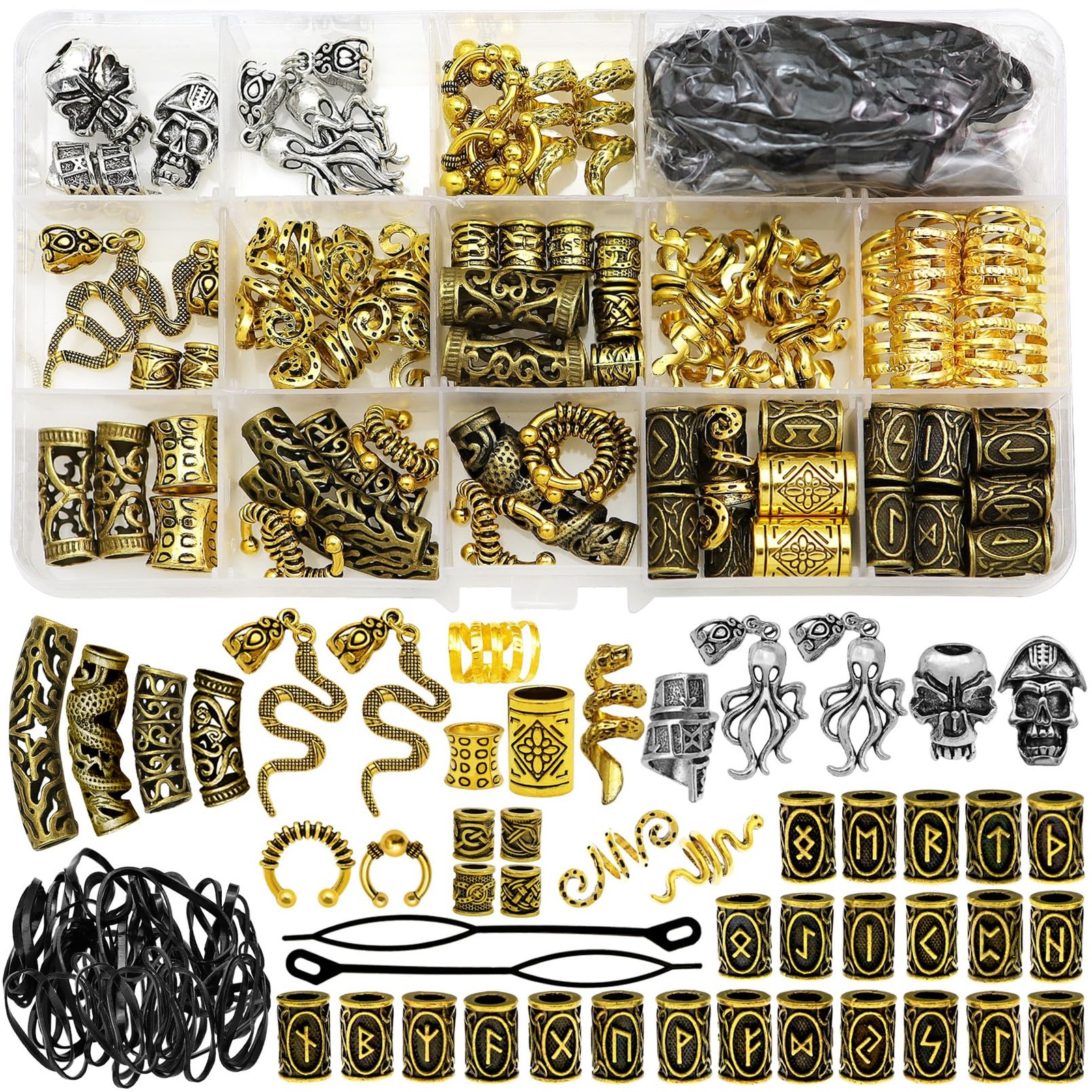207Pcs Viking Hair Jewelry Nordic Runes Tube Beads,Accessories Kit for Braids…