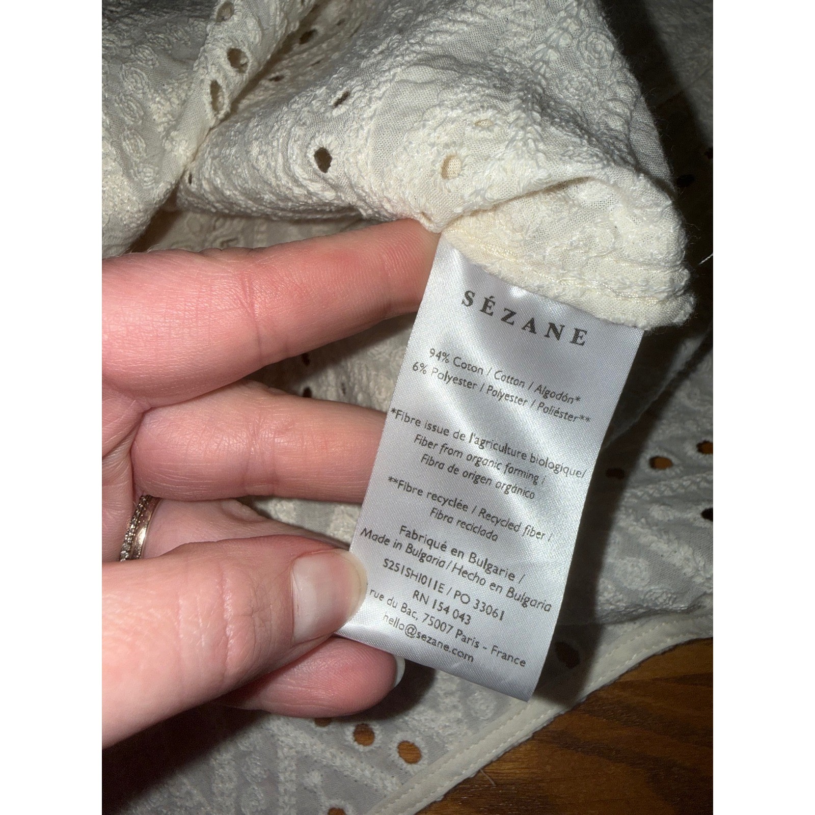 Sezane Chemise Dalhia Ecru Eyelet Ruffle Collar Blouse US 8 FR 40