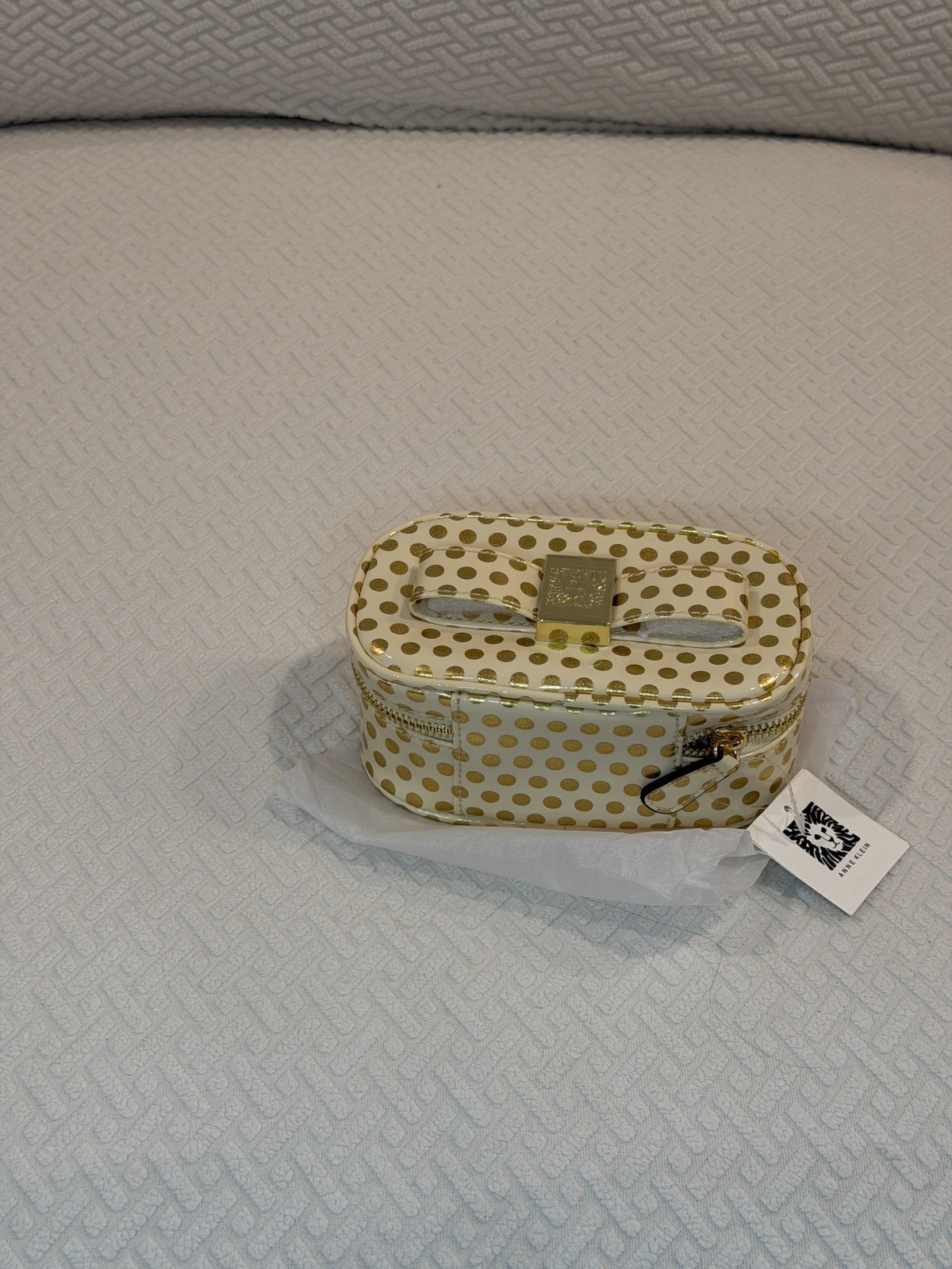 Anne Klein New York Gold Polka Dot Zipper MakeUp Cosmetic Bag Toiletries Pouch