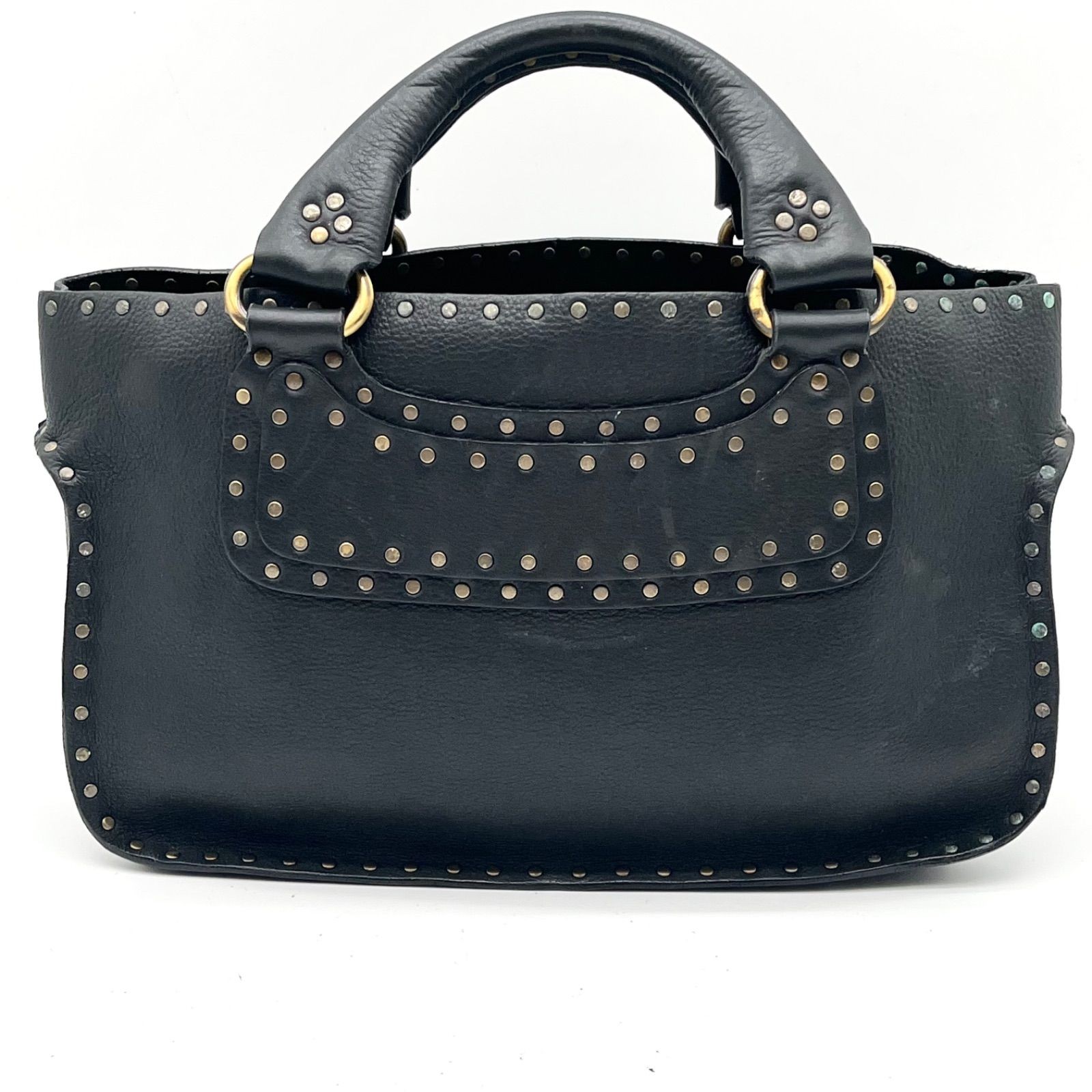 Auth Celine Boogie Bag Studs Leather Handbag, Black 2Y10564