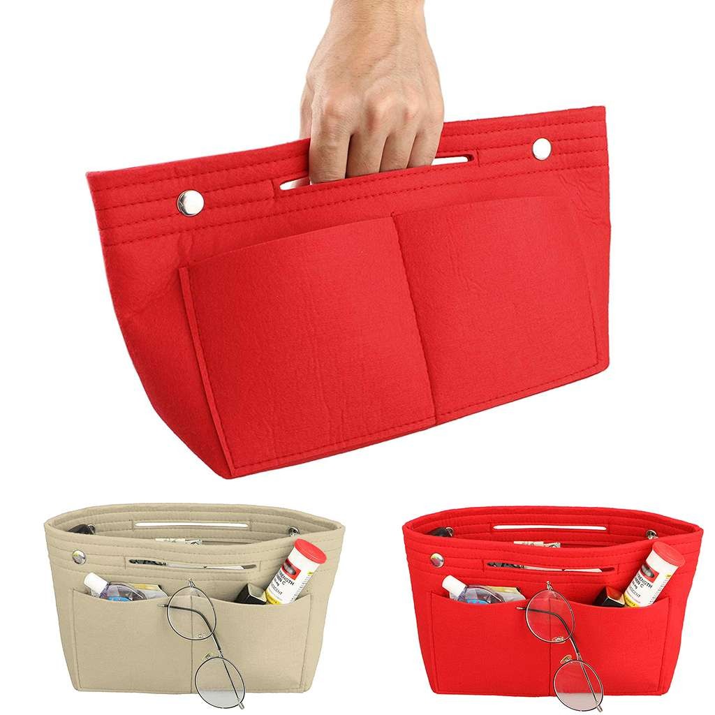 S/M/L Multi-Pocket Insert Bag Felt Fabric Purse Handbag Bag Liner Tote Organizer