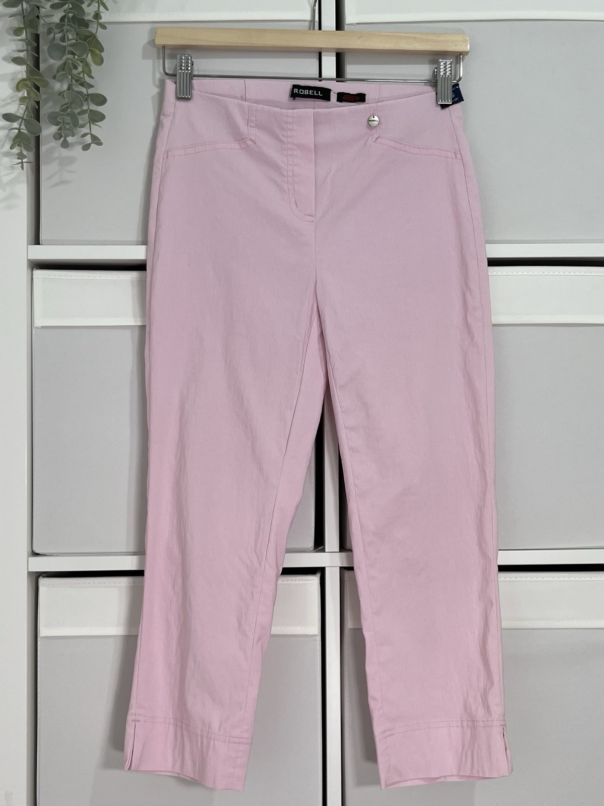 Robell Rose 07 Cropped Trousers Size 10 Pink Pull On Elastic Waist Stretch L21