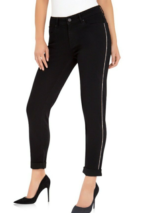 Jordache Women’s skinny boyfriend mid rise black With rhinestone Stripe size 4