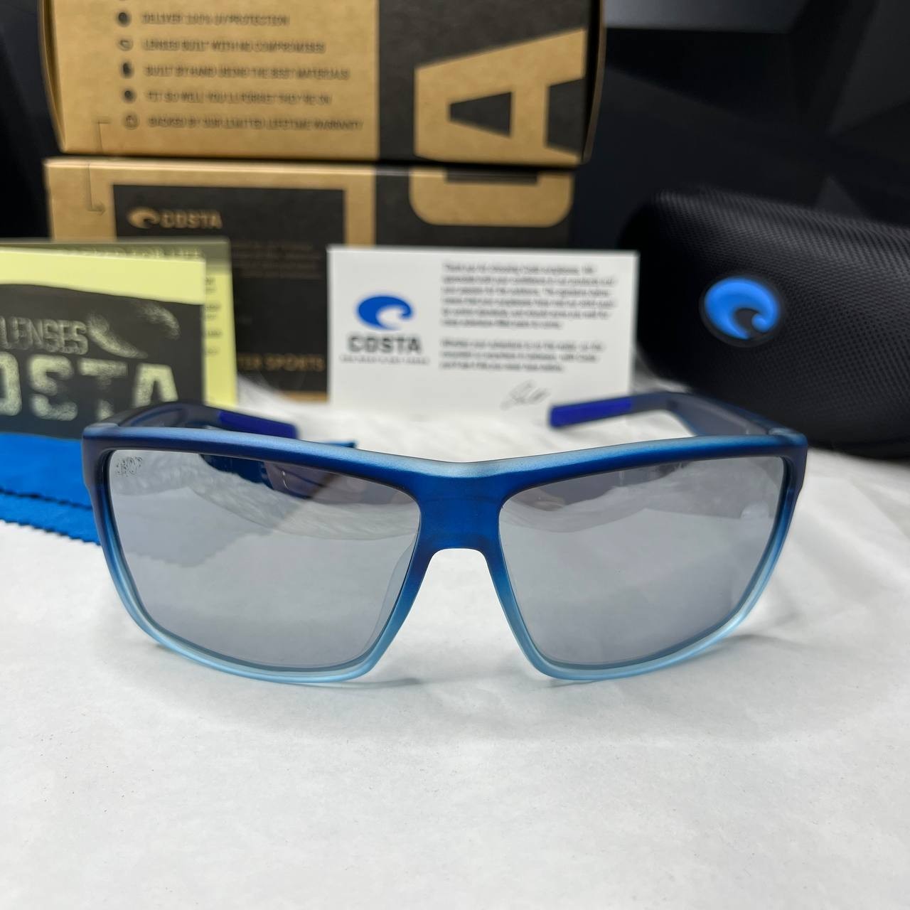 Costa Del Mar Sunglasses Matte Blue Gradient Frame Silver Mirror Polarized 580P