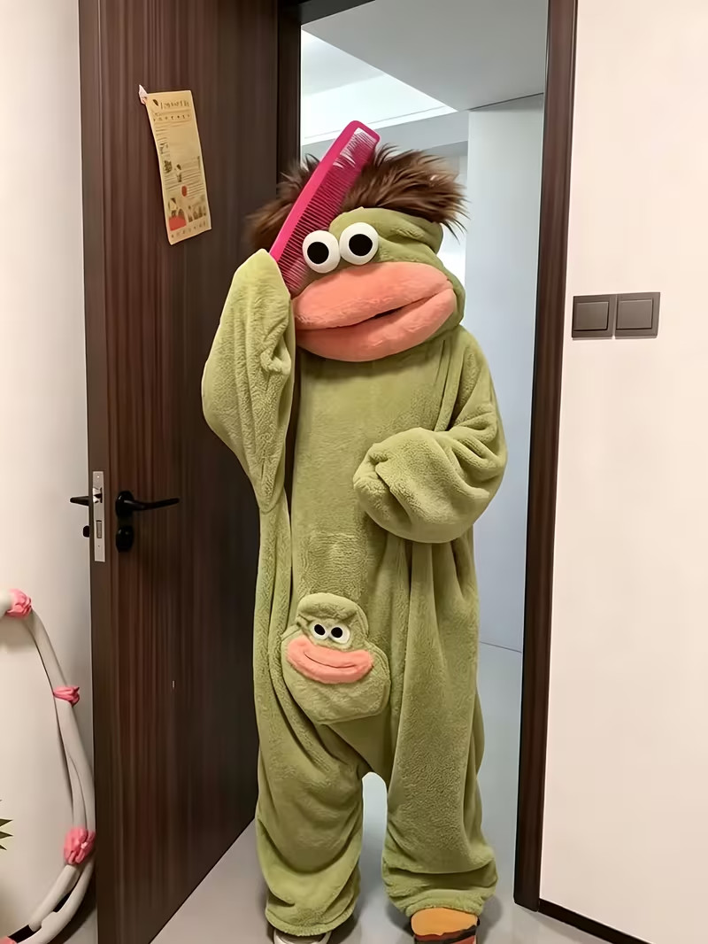 Funny Soft Green Cozy Lounge Costume for Parties Pajama Nights Funny Photos