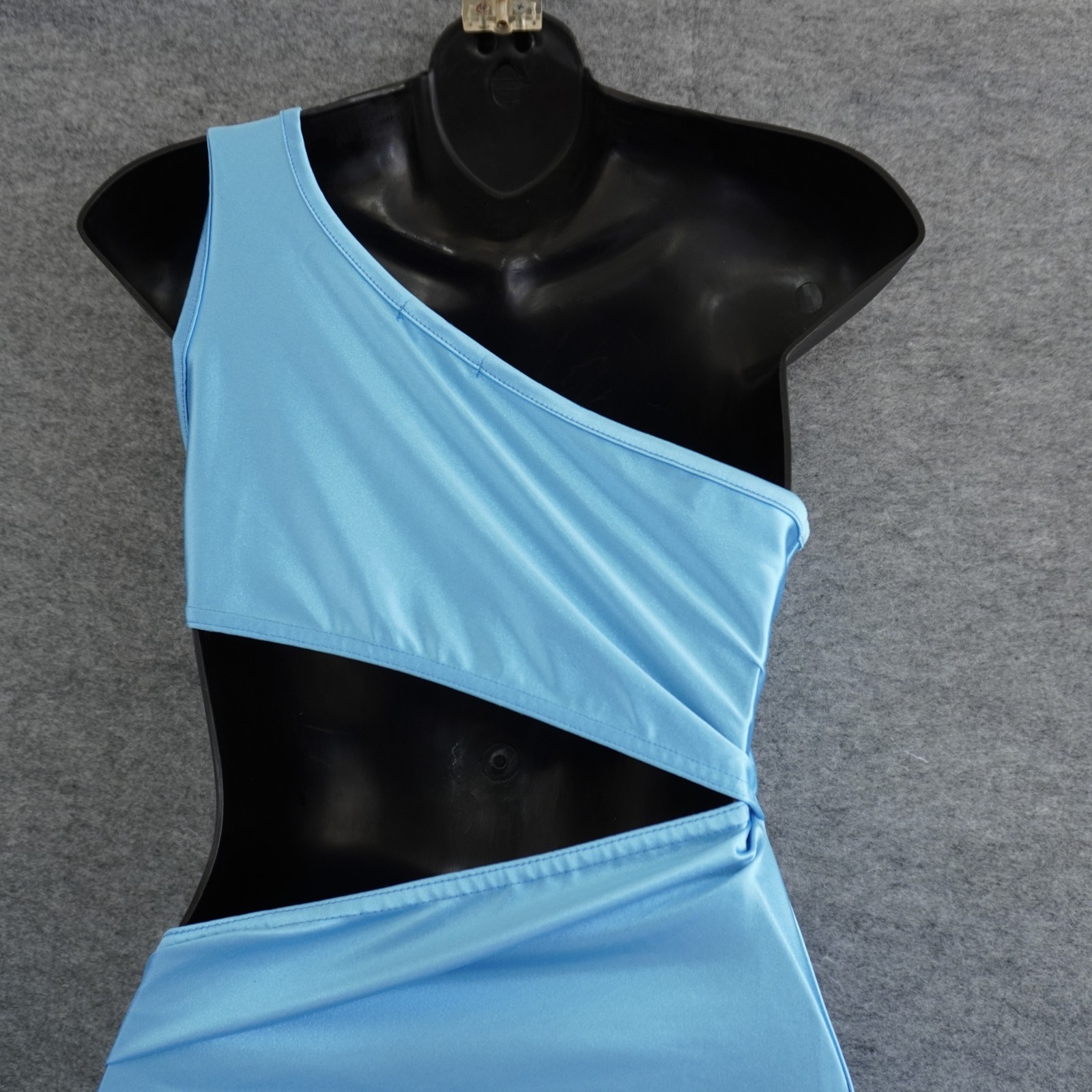 PrettyLittleThing Blue Satin Cut Out Maxi Dress US 2 UK 6 One Shoulder High Slit