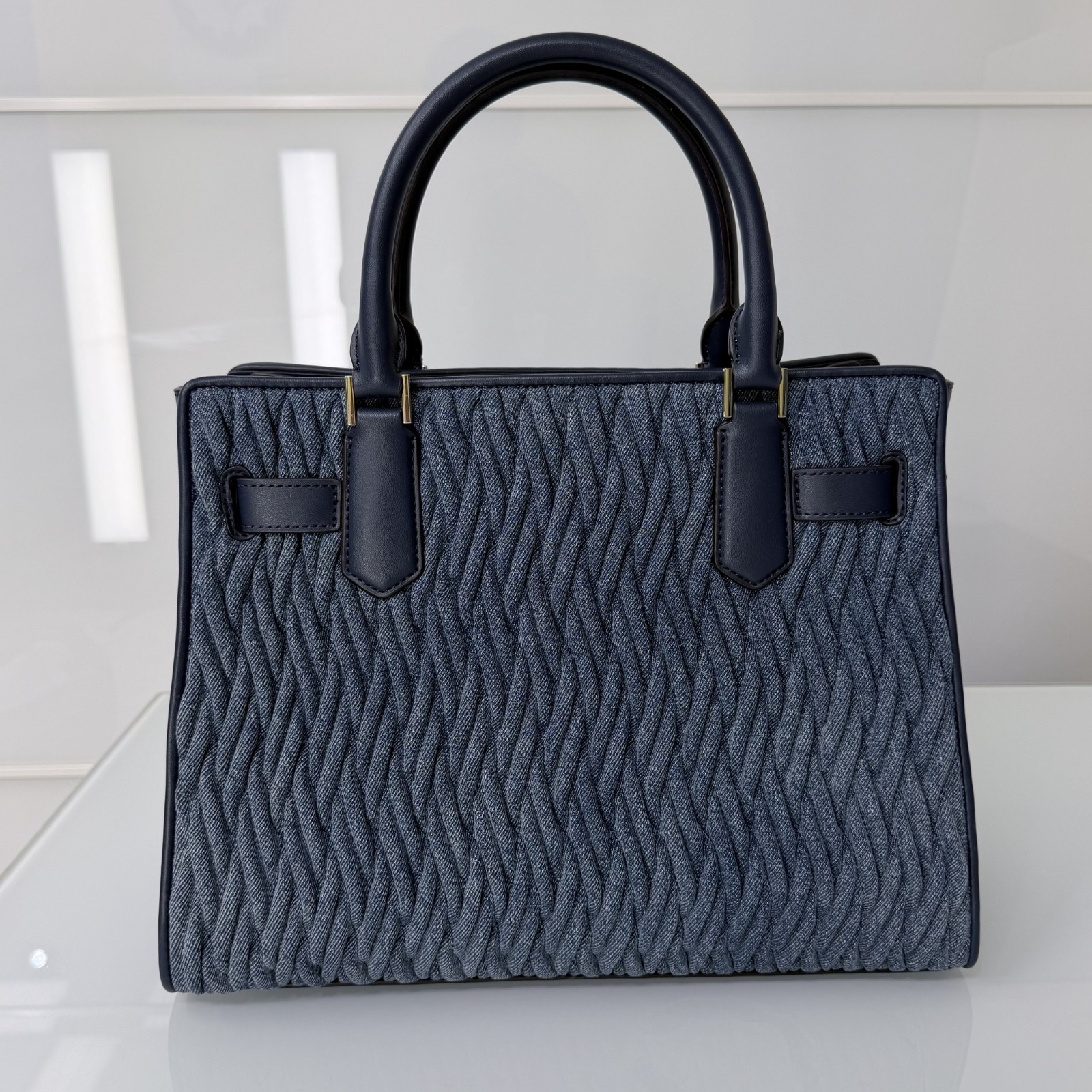 Michael Kors Set Hamilton MD Matelassé Denim Satchel Bag Denim Blue