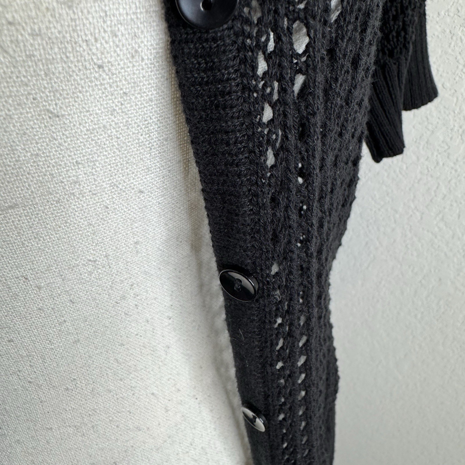 JEANNE PIERRE Black Open Knit Button Up Cardigan Sweater Women’s Small