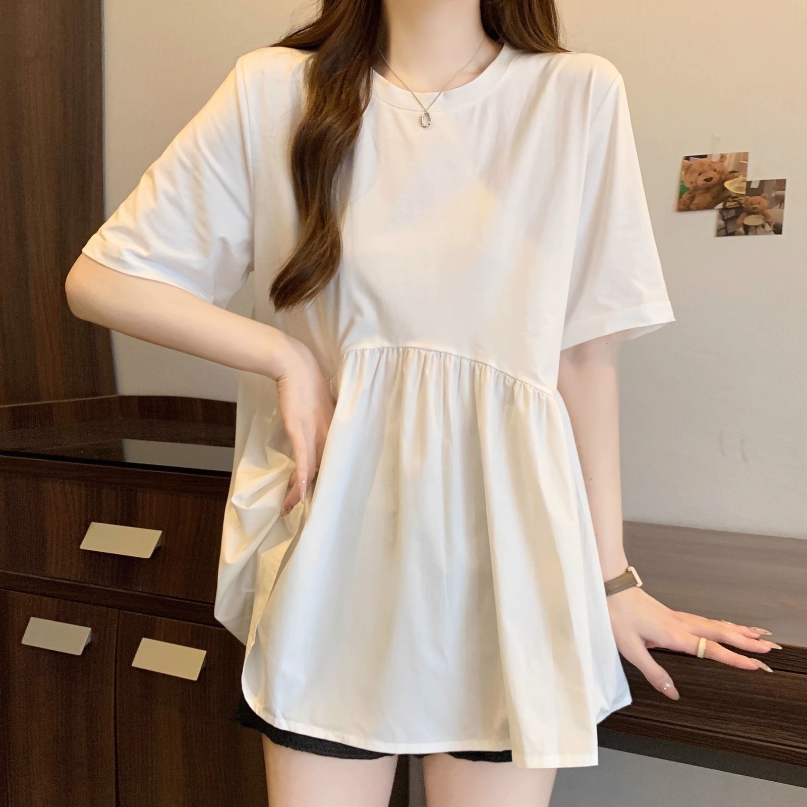 Plus-size Womens Black Doll Shirt Short-sleeve T-shirt