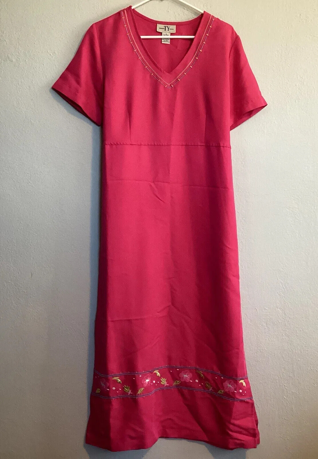 VTG 90’s Original TY Wear Size Medium Dress Midi Slit Cut Side Pink Tie Back