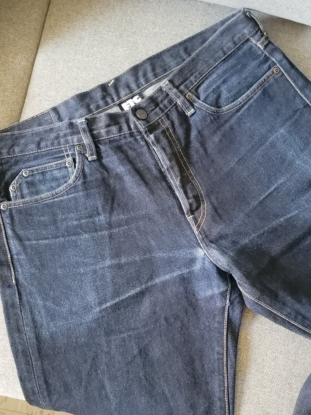 Sz L 36×31 FTC For The City Japan Made Raw Denim Jeans Indigo FADED PATINA GREAT