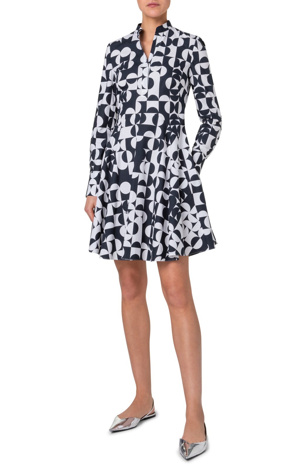 Akris Punto New Half Grid Circle Print Long Sleeve Shirtdress $1190 sz 6 US
