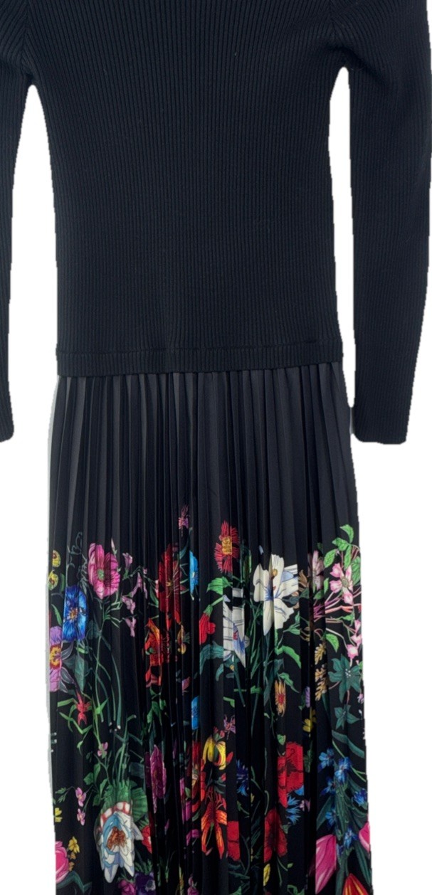 Dalia MacPhee Bold Floral Pleated Midi Dress Womens M Spring Wedding Bloomcore