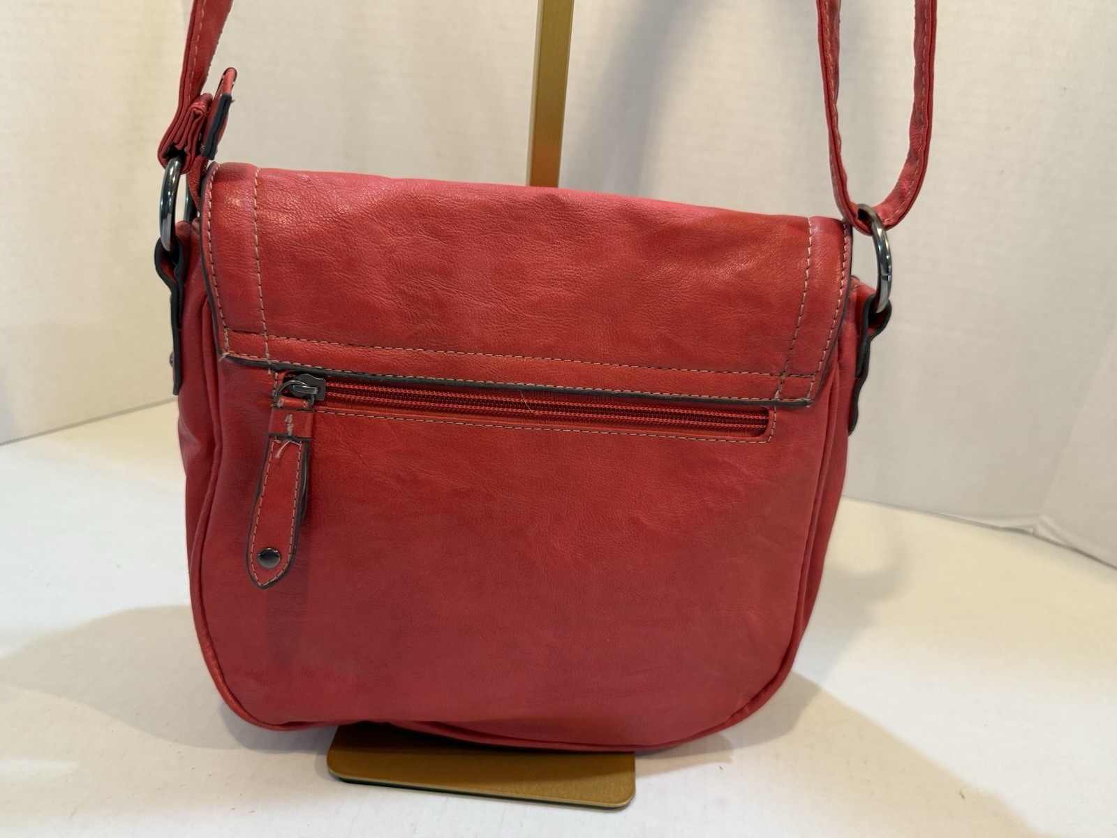 Vintage Amphora Red Leather Crossbody or Saddle-Style Adjustable Strap HTF