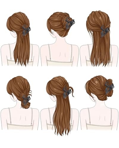 4 Pack Cute Bow Claw Clip for Women, Nonslip 4.1″ Black, Grey, Khaki, Brown