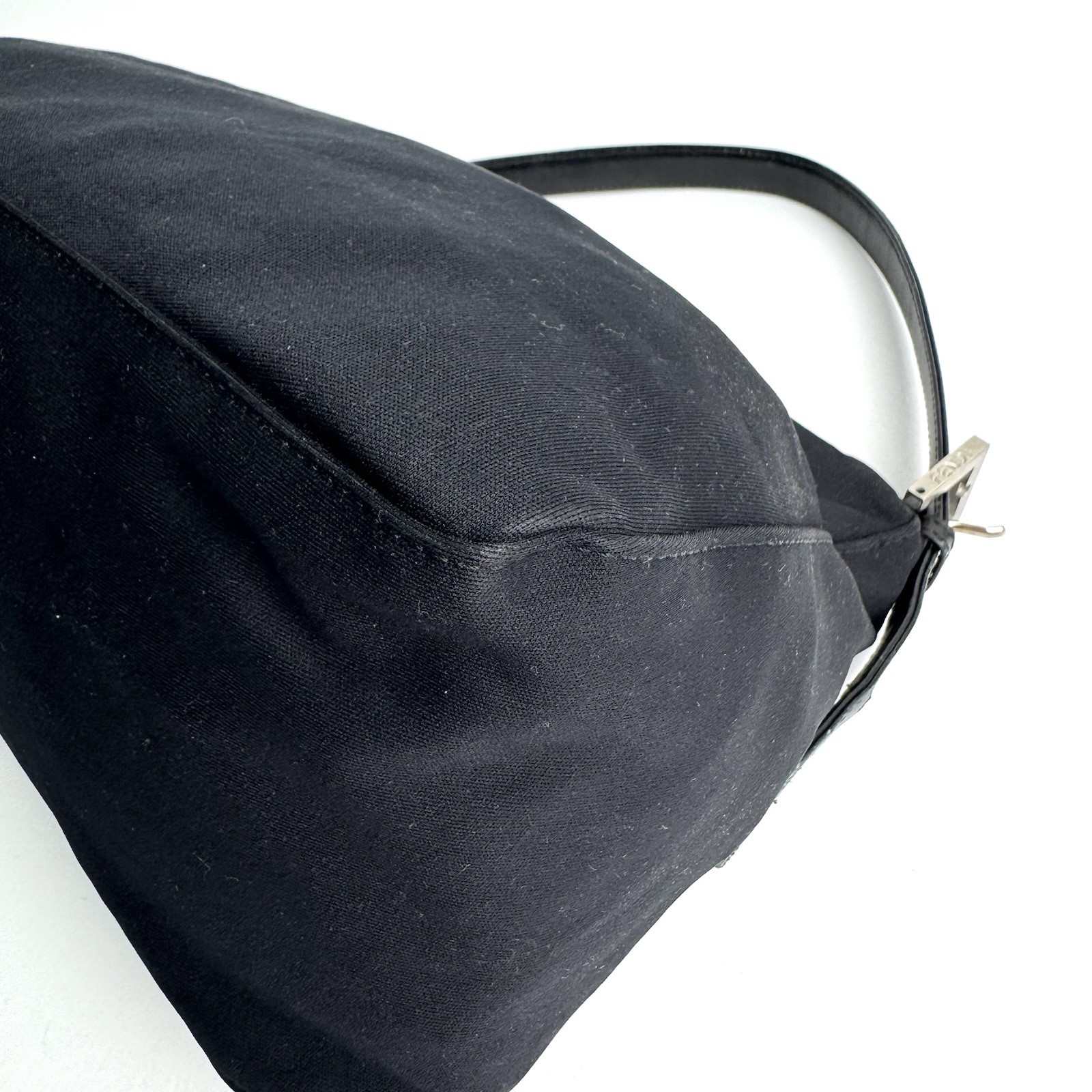 Auth Fendi Cotton Jersey Mamma Baguette FF Logo One Shoulder Bag Black Y2K