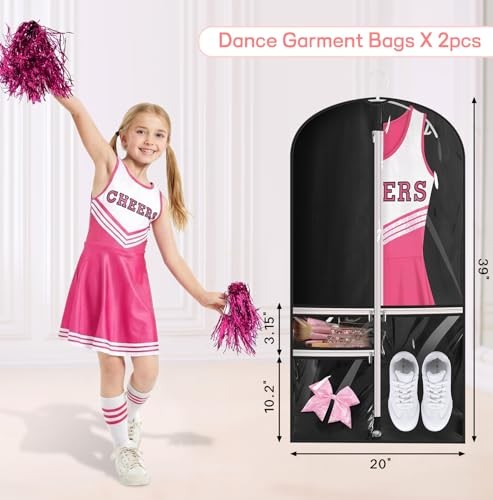 Costume Dance Garment Bag with 3 Clear Zipper Pockets for Suits Dress Cover,