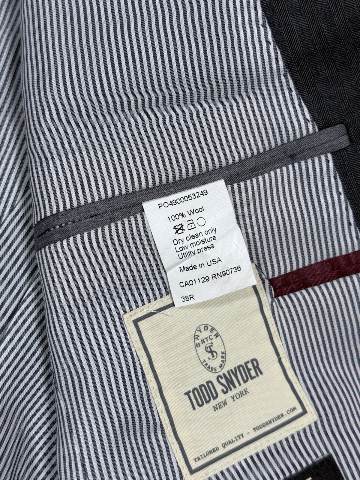 Todd Snyder Mayfair Fit Men 38R Wool Blazer Charcoal Gray Two Button Made in USA