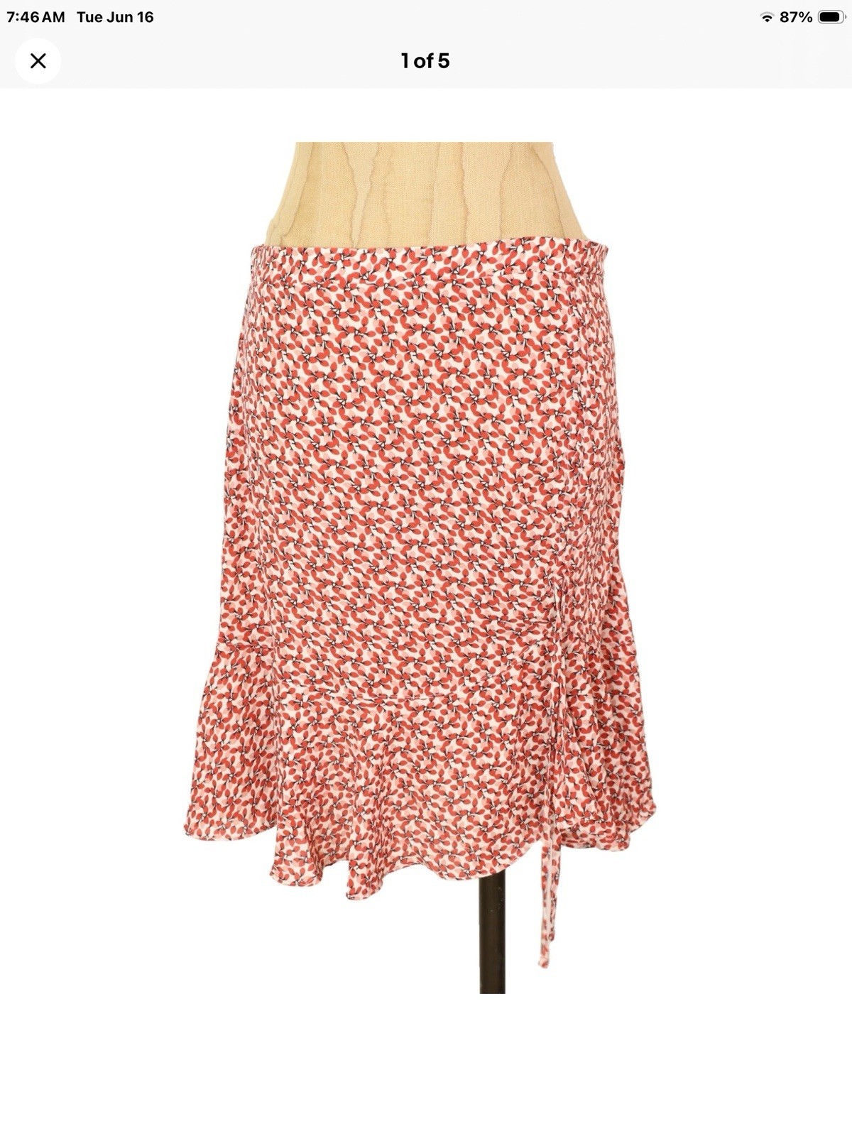 MAX STUDIO Side Cinched Ruffle Hem Skirt L Baked Apple Buds Red NWOT