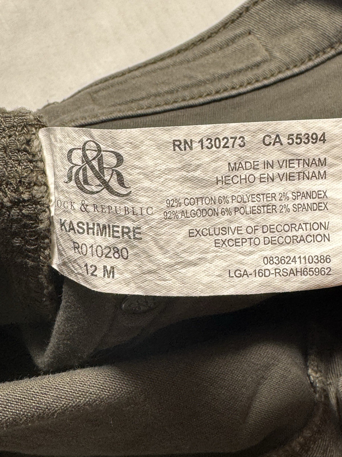 Pre Owned Excellent Rock & Republic Kashmiere Denim Jeans Olive Green Women 12 M