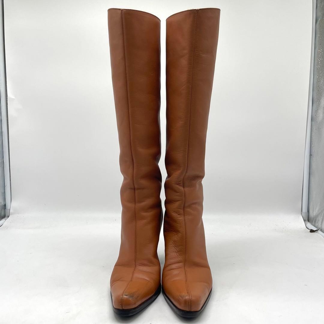 Sergio Rossi Brown Leather Knee High Boots 37 2.8in Heel Auth