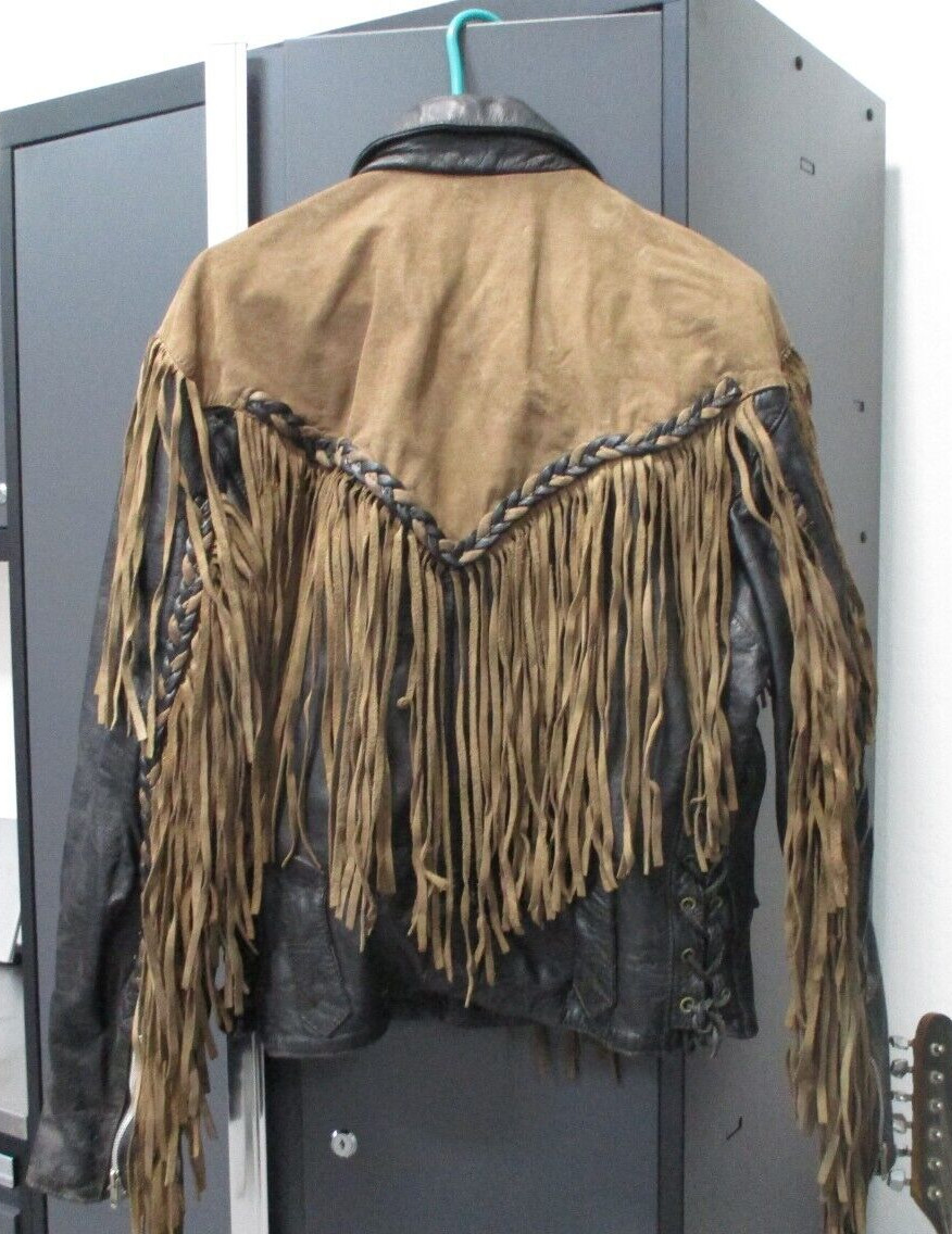 Distressed Fringe Leather Jacket FMC! Black Size Small/Medium Biker Men / Women