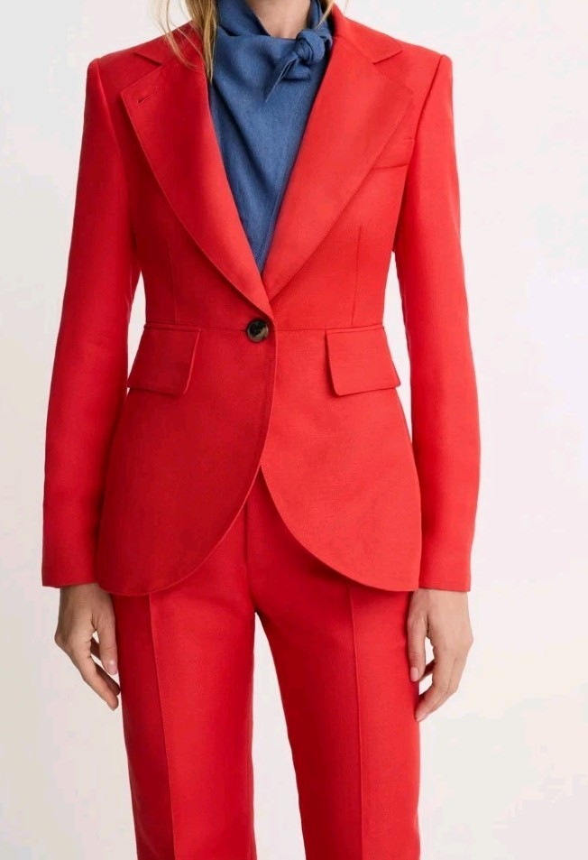 Smythe Seamed Blazer and Wide Leg Pant in Poppy Nwot Linen Blend Size US 2