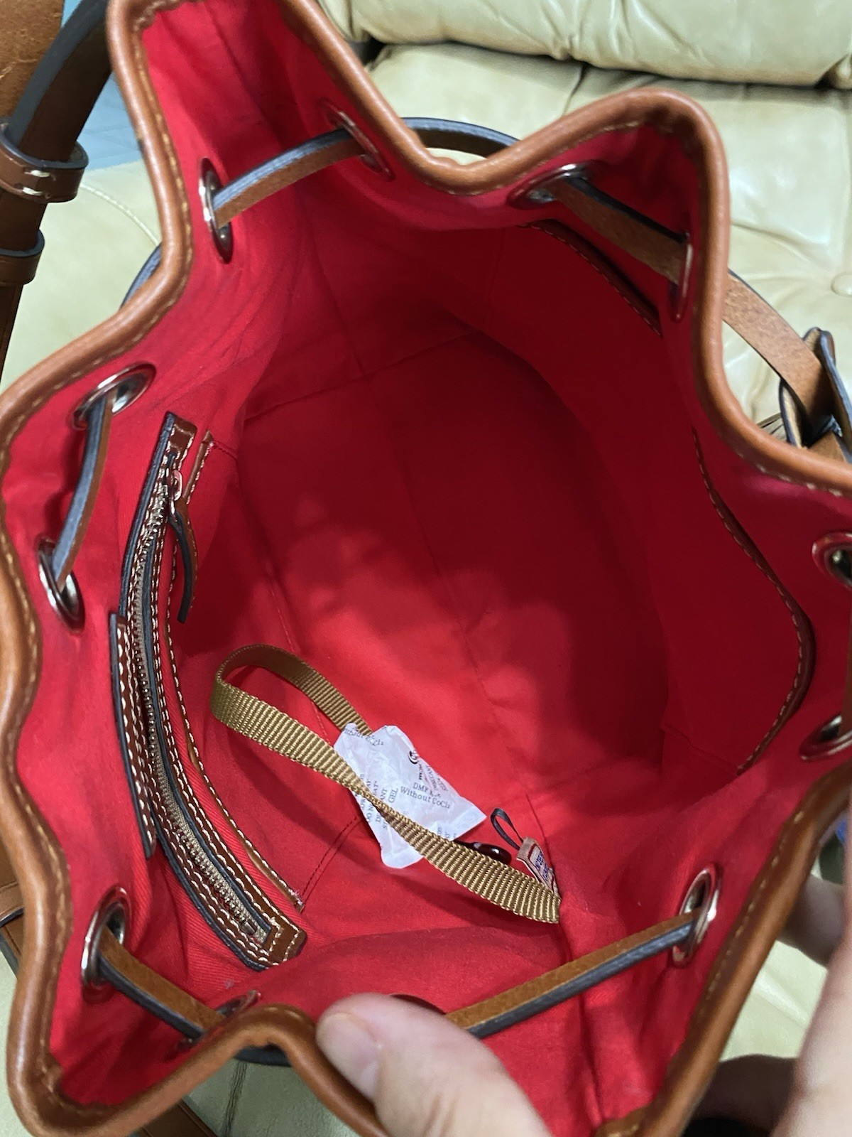 Dooney & Bourke Ostrich Small Drawstring Shoulder Bag Leather Bucket