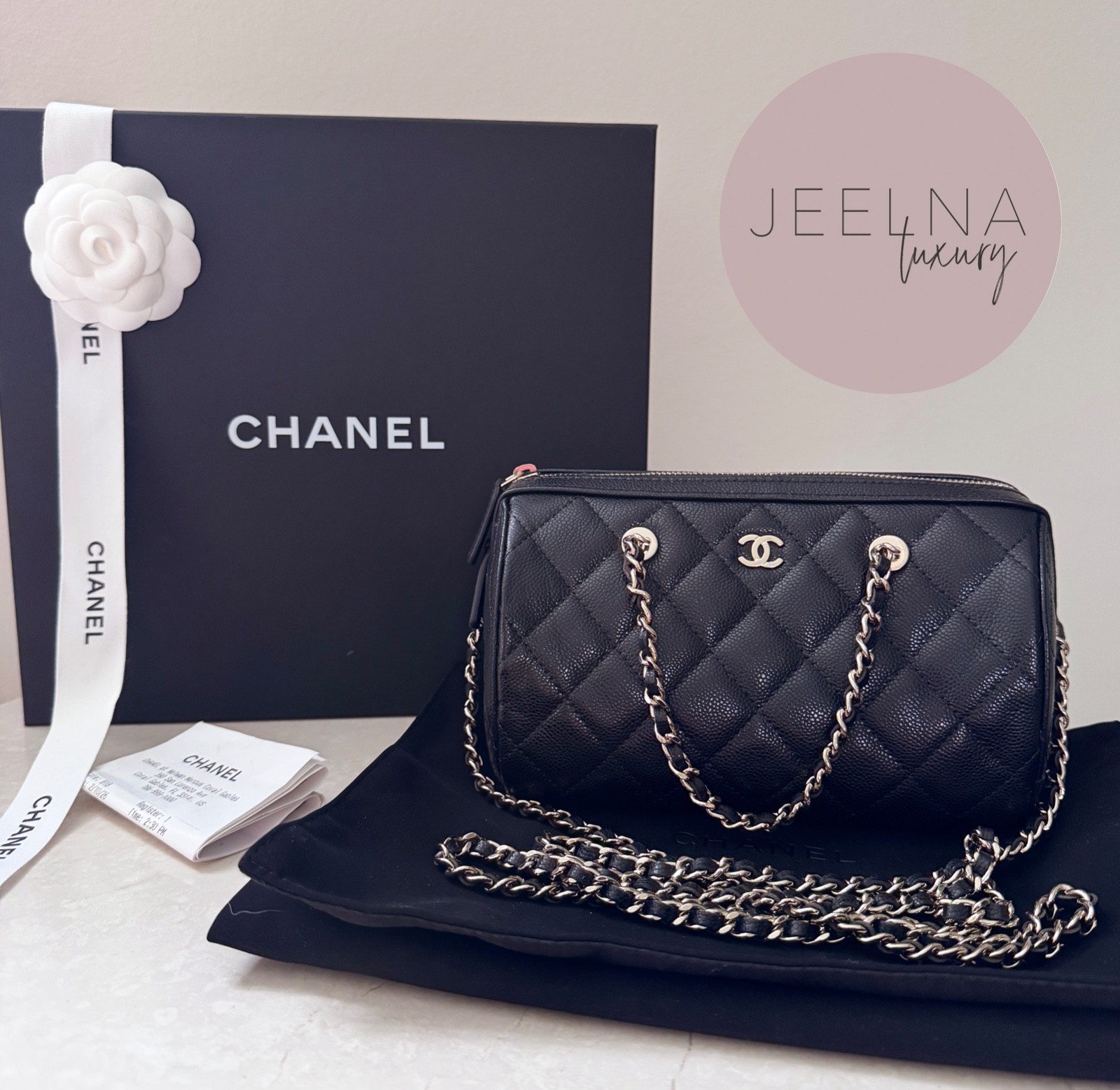 Chanel 25P/ 2026 Bowling Bag Mini Black Caviar Calfskin Crossbody RECEIPT