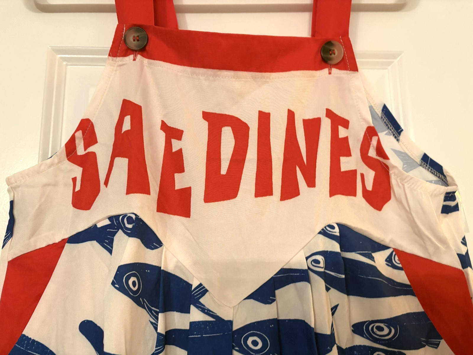 Sardines Forever Overall Jumpsuit Sz M Stretch Colorful Red Blue