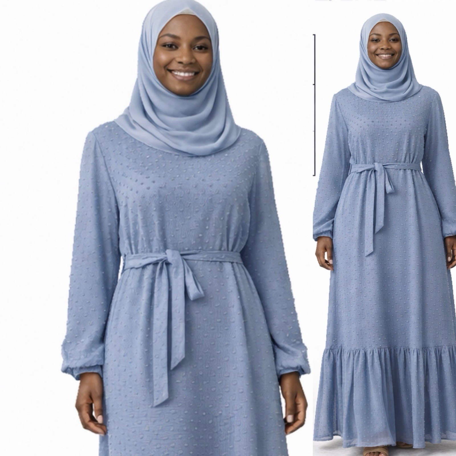 Polka dot elegant chiffon Abaya with matching belt
