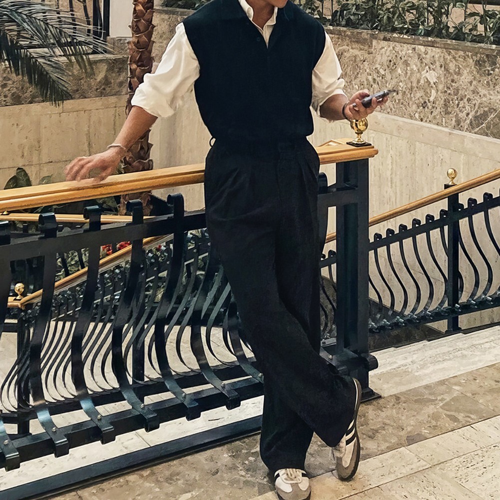 Men Sleeveless Sweater Vest Knitted Pullover with Lapel for Casual