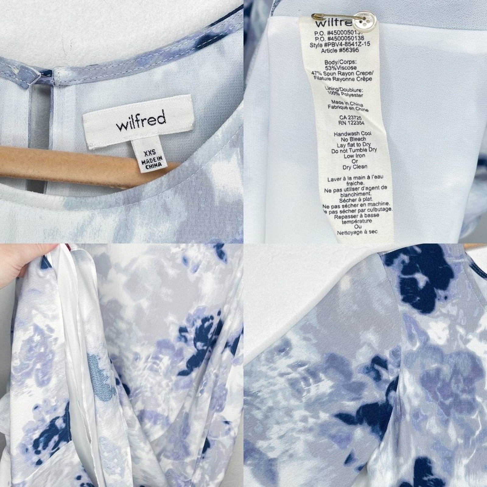 Aritzia Wilfred Tie Dye Blue White Short Sleeve Crepe T-Shirt Tunic Dress XXS