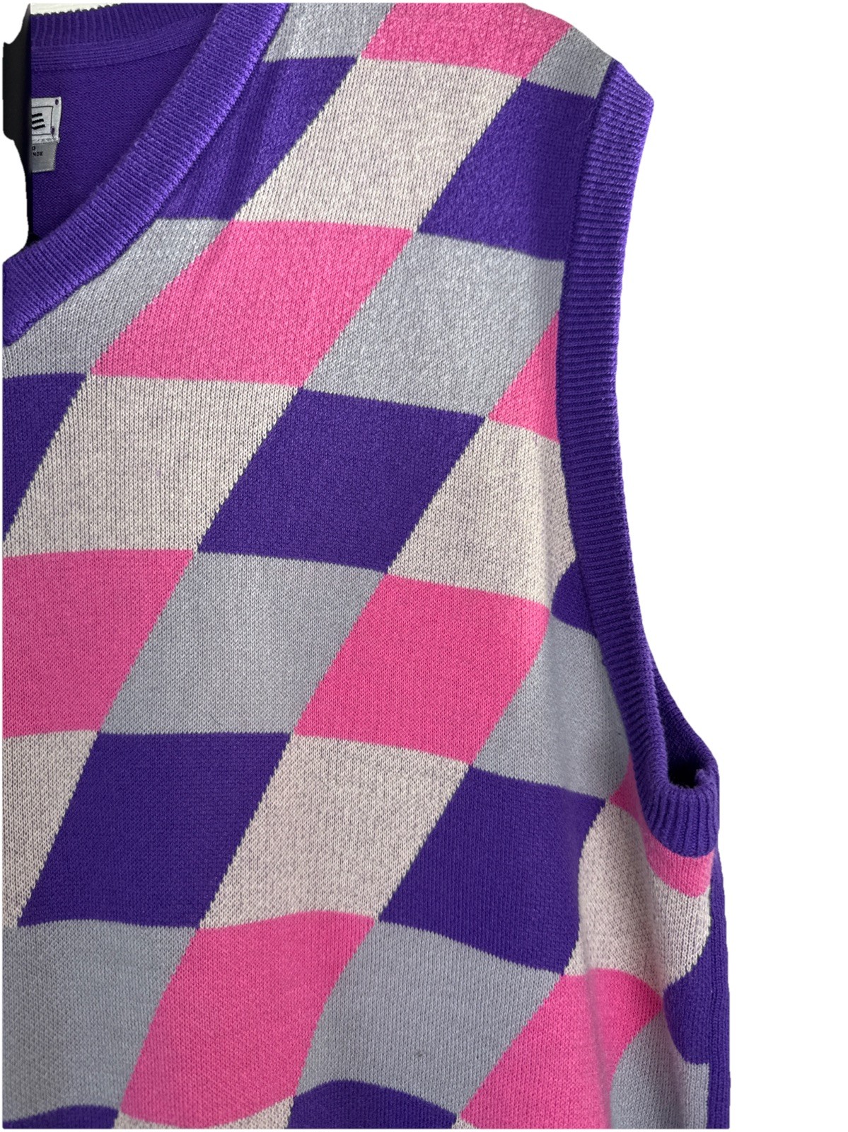 Retro Style Adidas Knitted Purple,Pink,& Beige Stripe Men’s Vest Size L Classy
