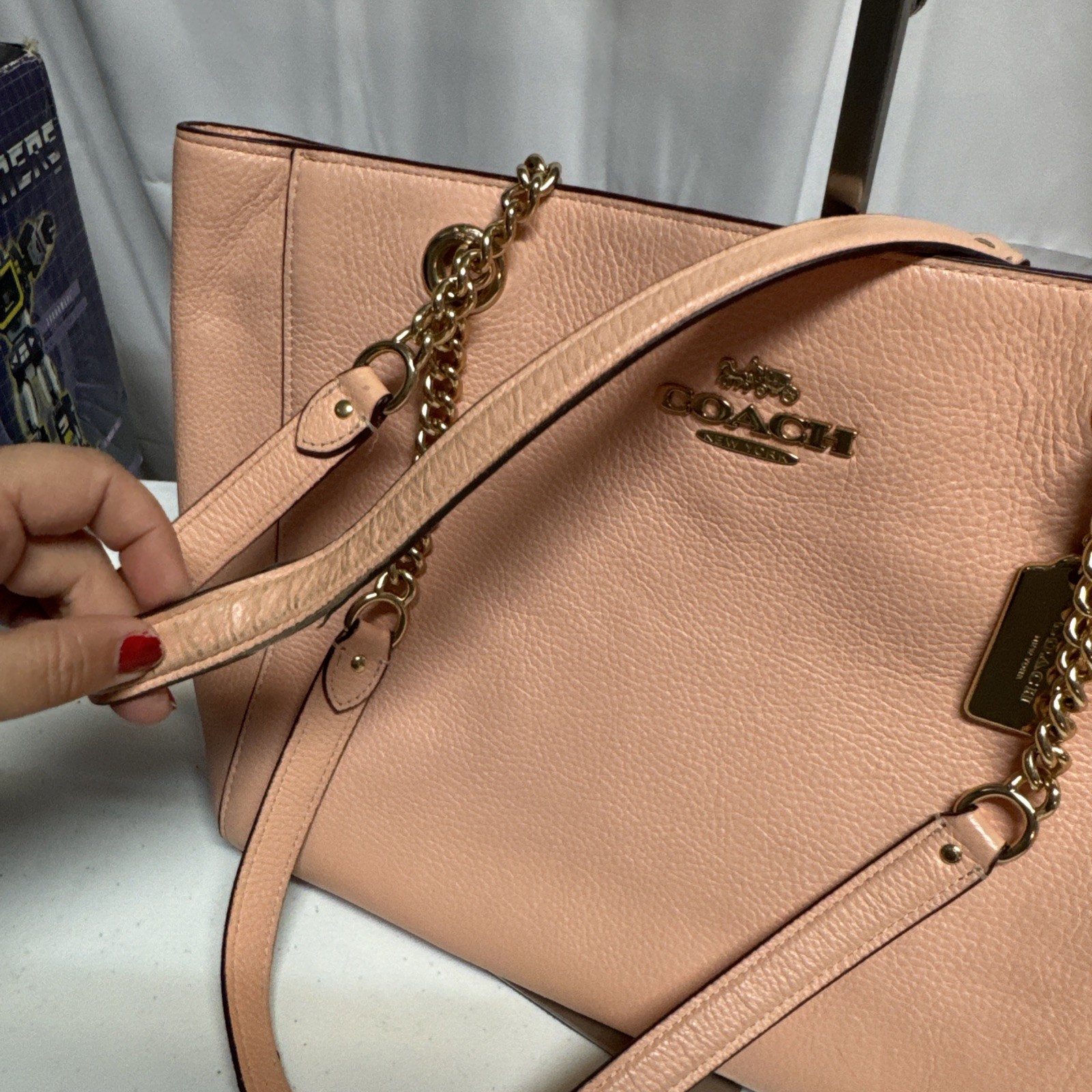 Coach Ava Chain Tote . 100% Genuine Coach Handbag Used Peach Pink