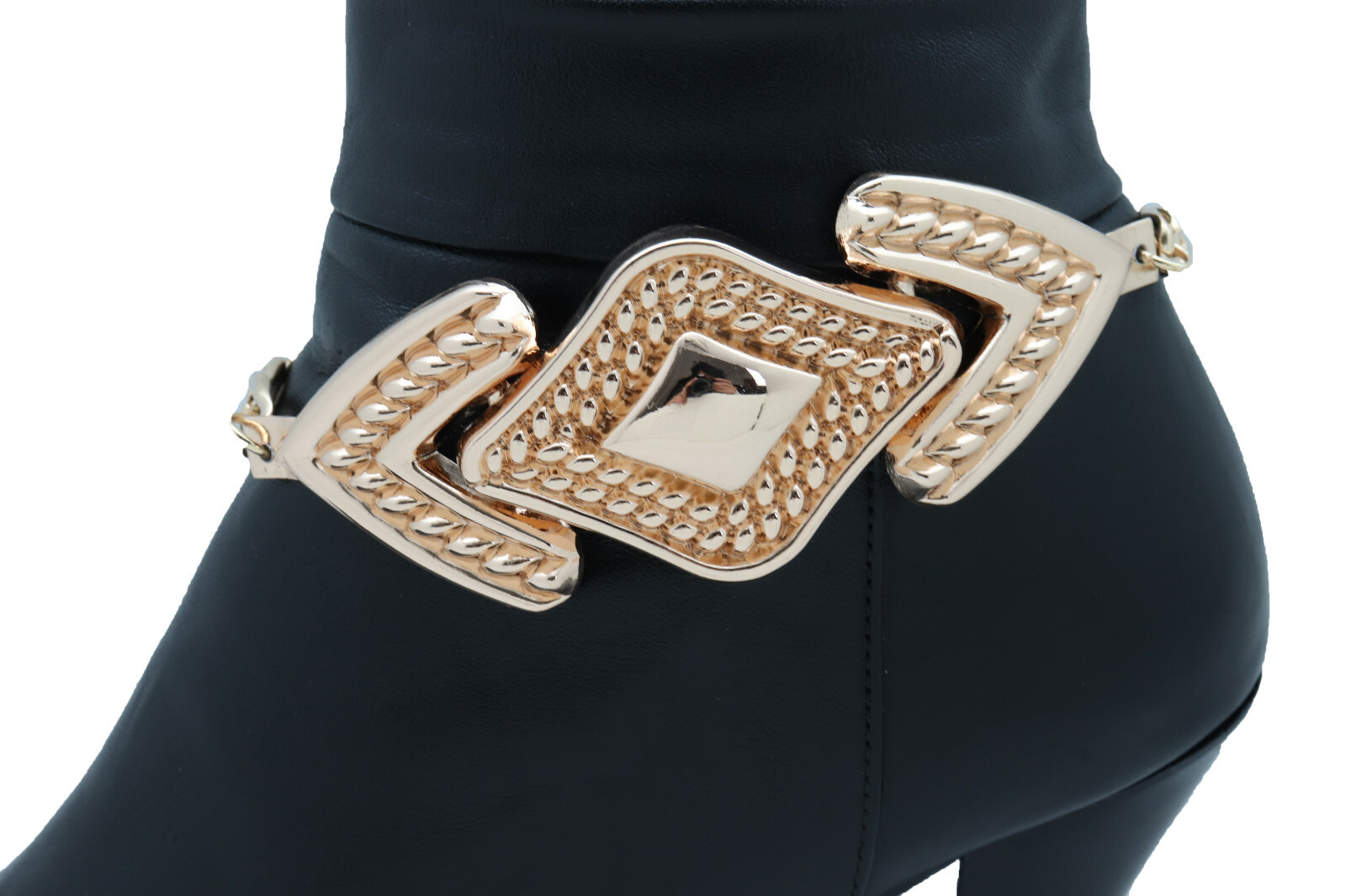Women Gold Color Metal Chain Boot Bracelet Western Shoe Anklet Arrow Bling Charm