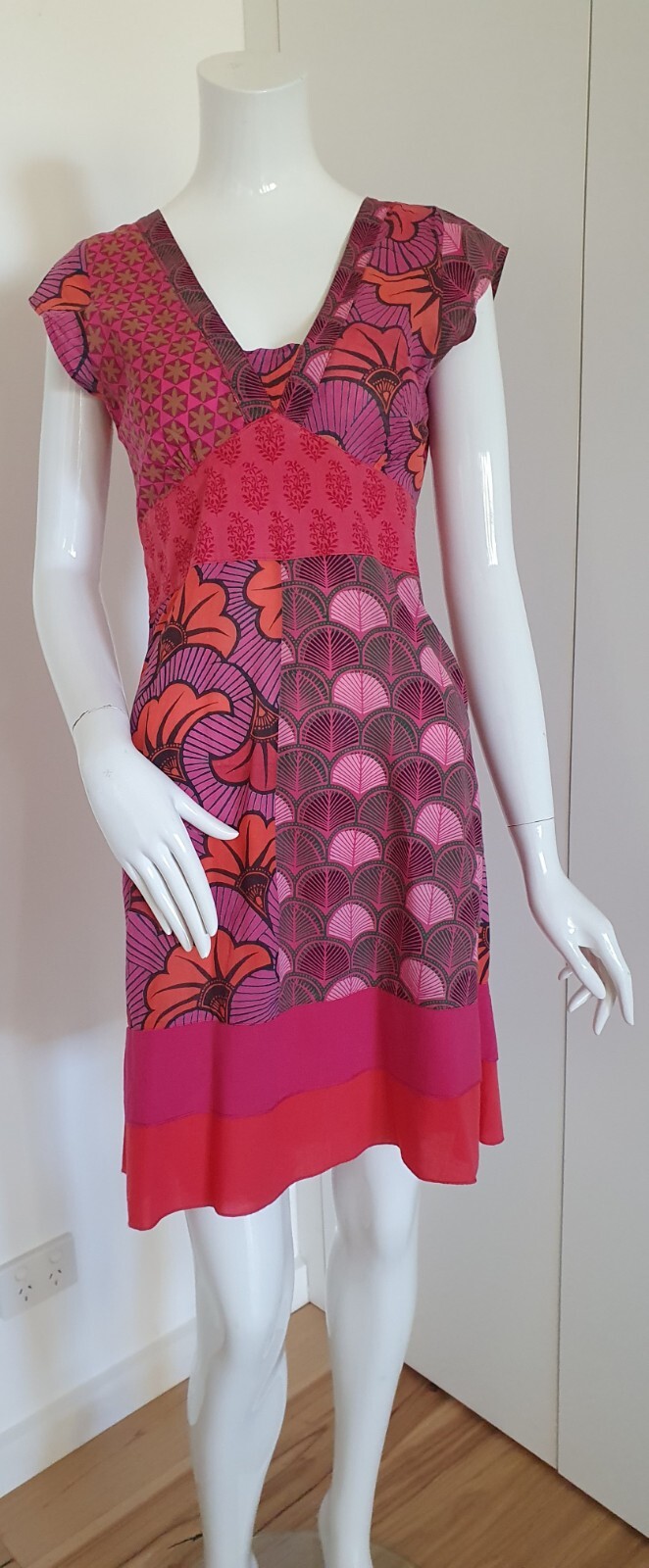 Boom Shankar Sz 8 Dress S/Sleeve Boho Printed 100% Cotton