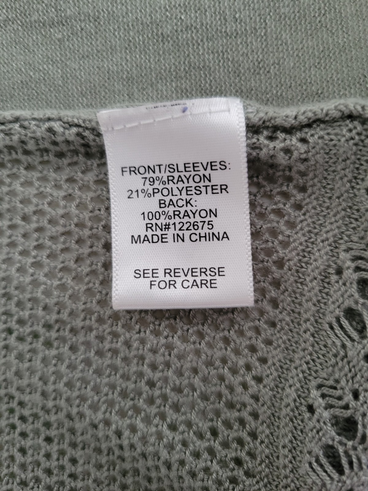Lety & Me Open Front Lace Cardigan Sage Green Lace Knit 3/4 Sleeve Womens Small