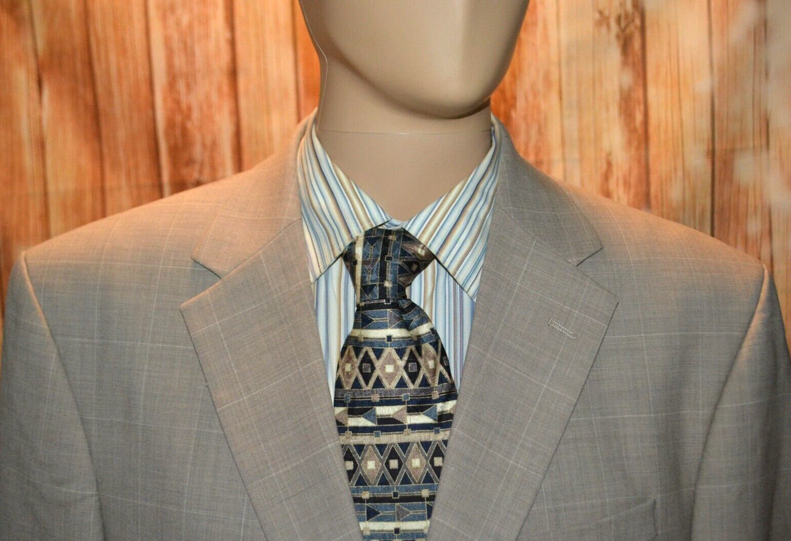 Nautica Men 100% Wool Gray Check 2 Front Button Suit Sz 46R Wst 40×30